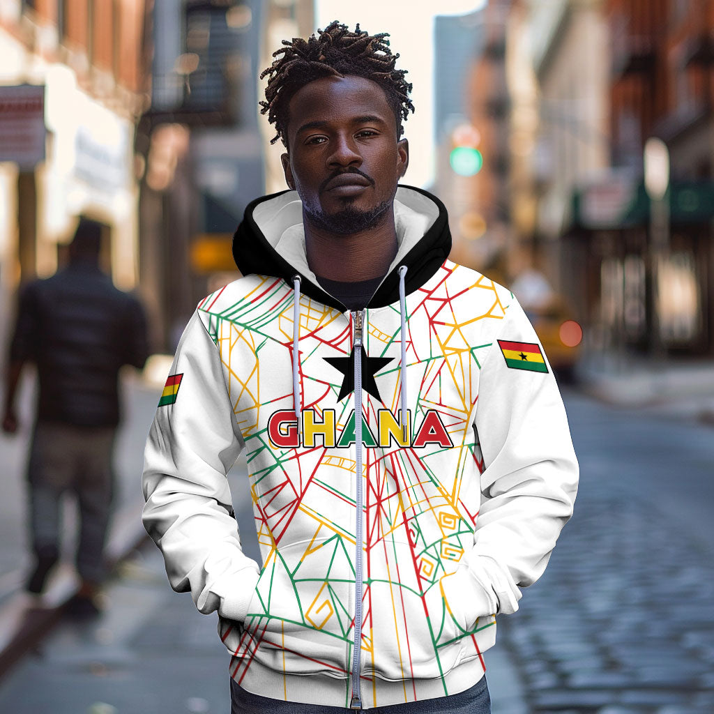 Custom Ghana Football 2026 Zip Hoodie Black Stars Never Fall White Version