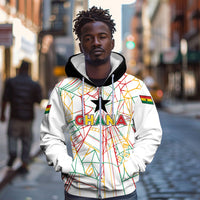 Custom Ghana Football 2026 Zip Hoodie Black Stars Never Fall White Version