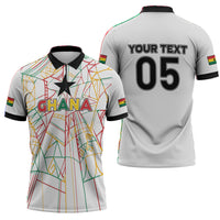 Custom Ghana Football 2026 Zipper Polo Shirt Black Stars Never Fall White Version