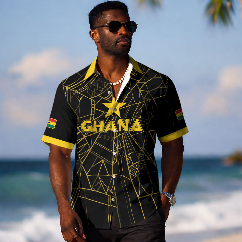 Custom Ghana Football 2026 Hawaiian Shirt Black Stars Never Fall Black Version LT05