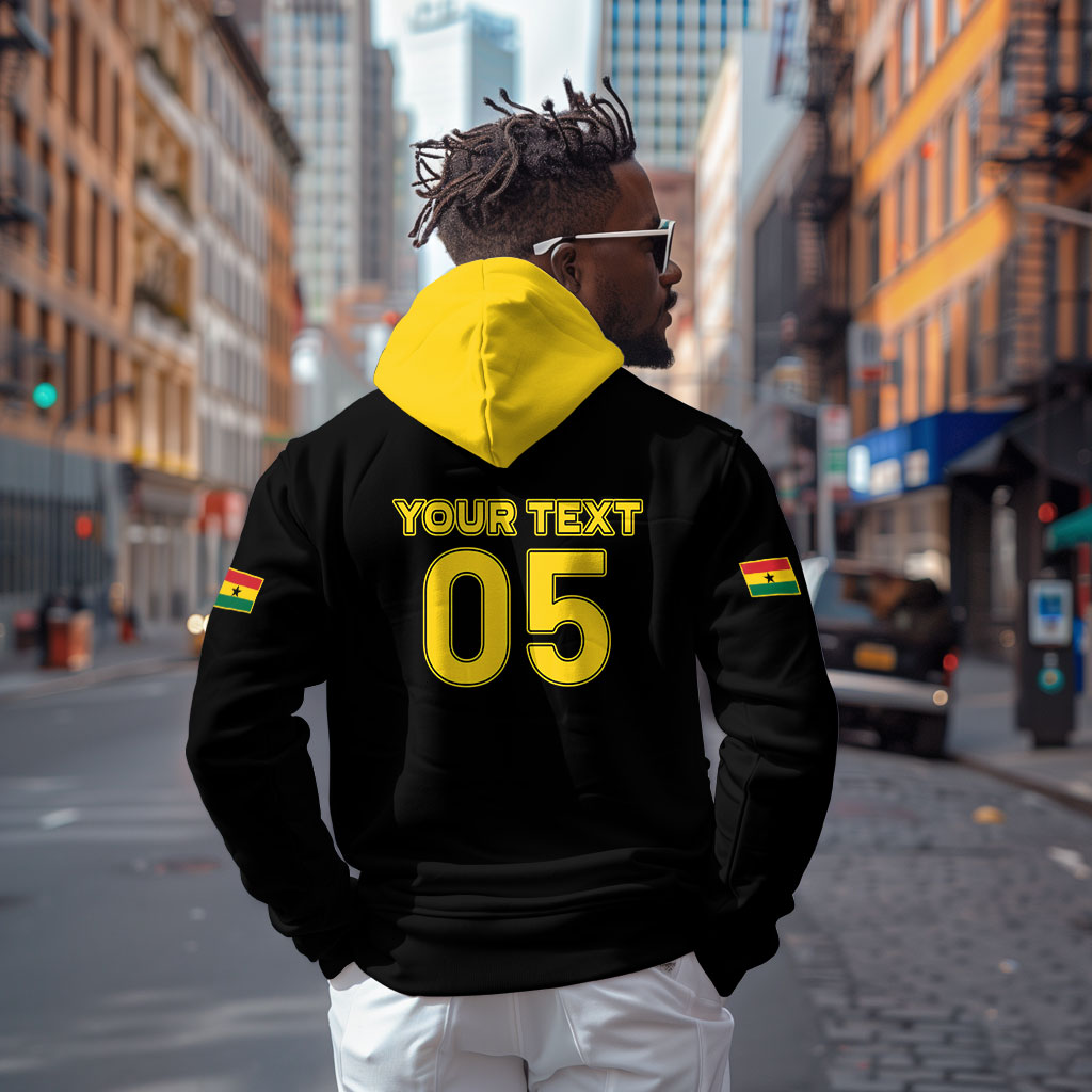 Custom Ghana Football 2026 Hoodie Black Stars Never Fall Black Version