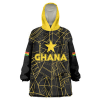 Custom Ghana Football 2026 Kid Wearable Blanket Hoodie Black Stars Never Fall Black Version