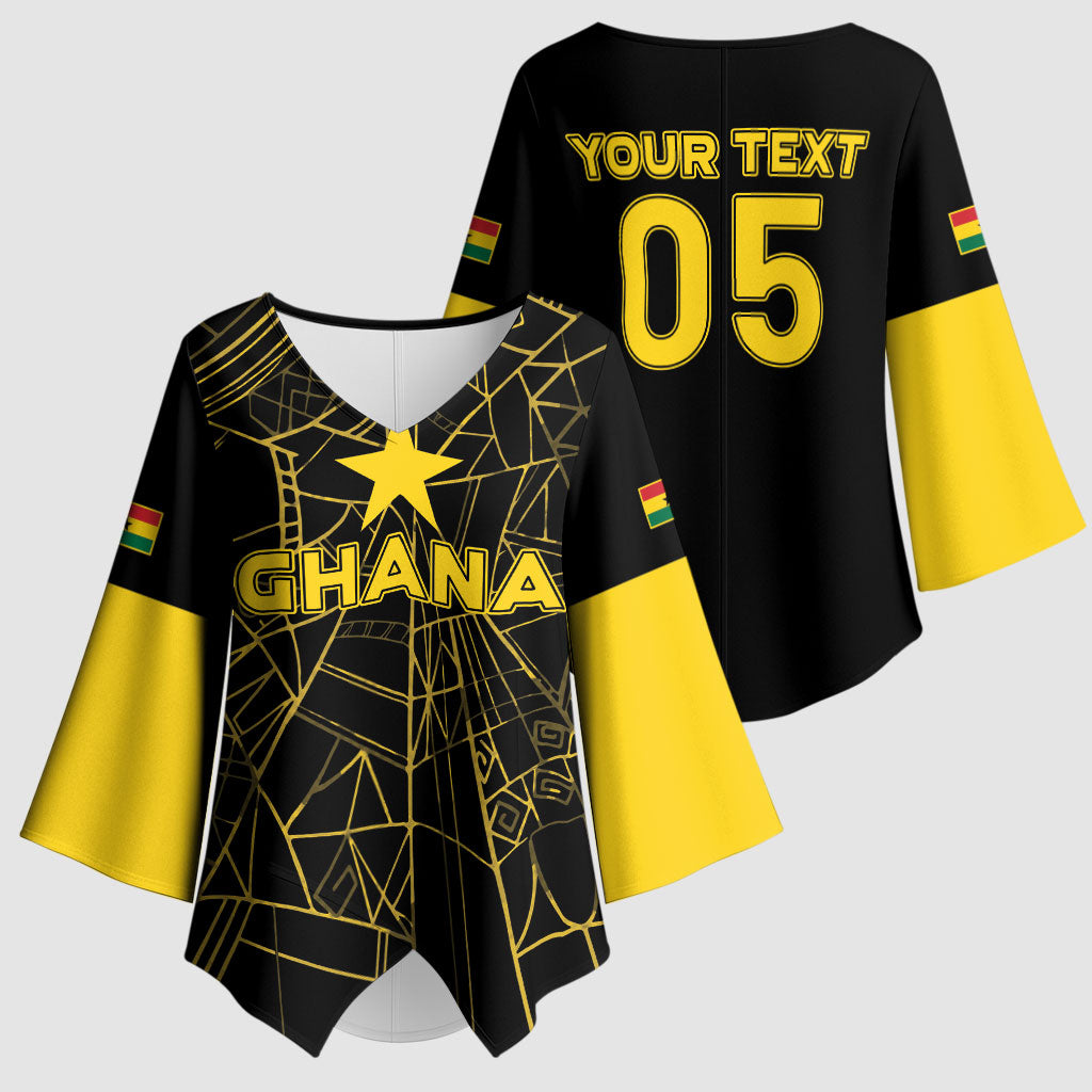 Custom Ghana Football 2026 Kimono Sleeve Blouse Black Stars Never Fall Black Version