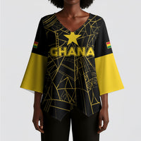 Custom Ghana Football 2026 Kimono Sleeve Blouse Black Stars Never Fall Black Version