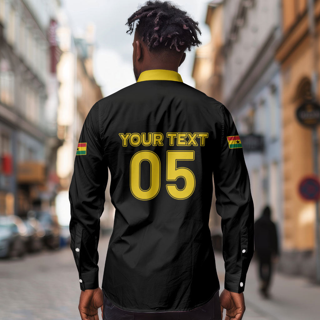 Custom Ghana Football 2026 Long Sleeve Button Shirt Black Stars Never Fall Black Version