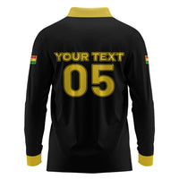 Custom Ghana Football 2026 Long Sleeve Polo Shirt Black Stars Never Fall Black Version
