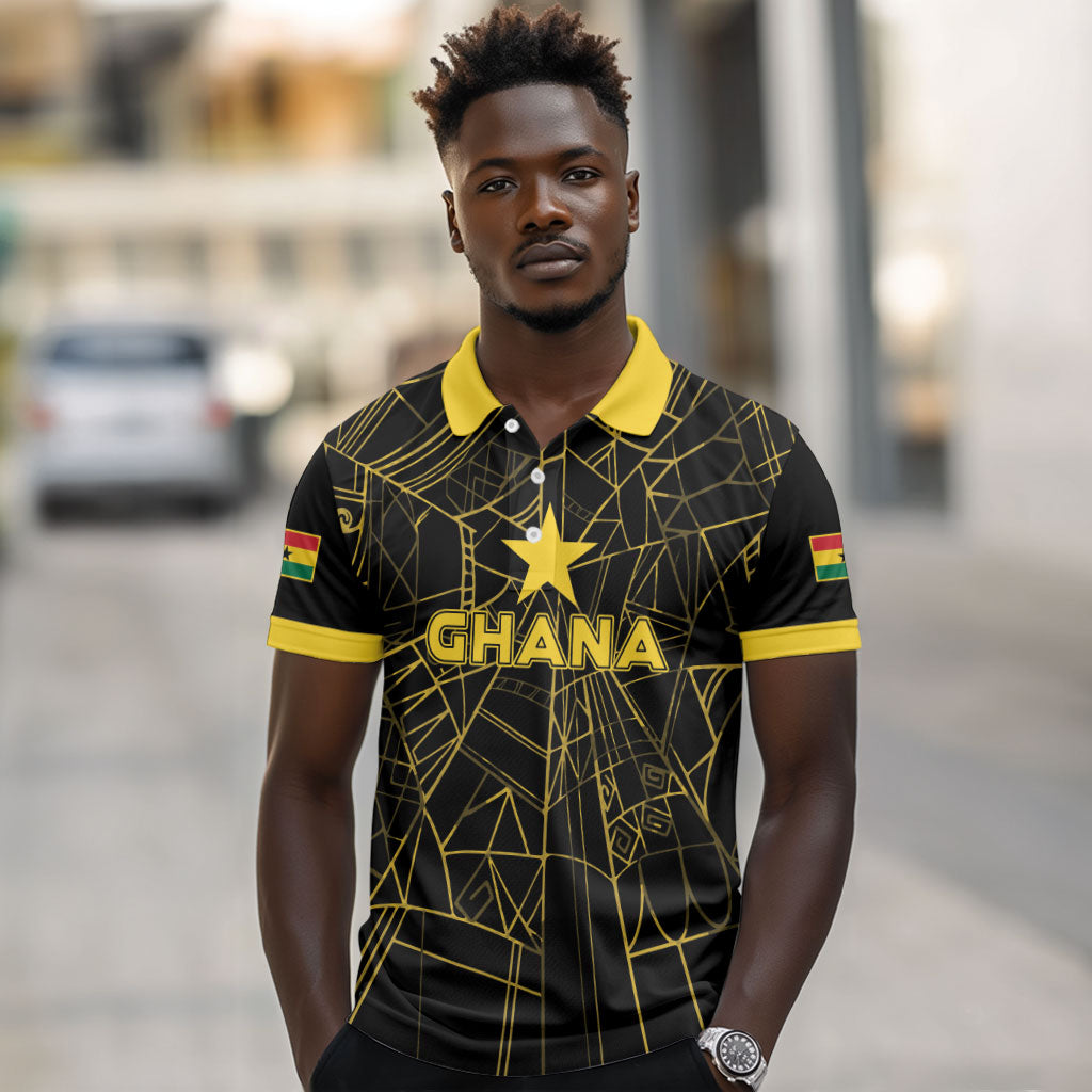 Custom Ghana Football 2026 Polo Shirt Black Stars Never Fall Black Version