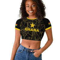 Custom Ghana Football 2026 Raglan Cropped T shirt Black Stars Never Fall Black Version