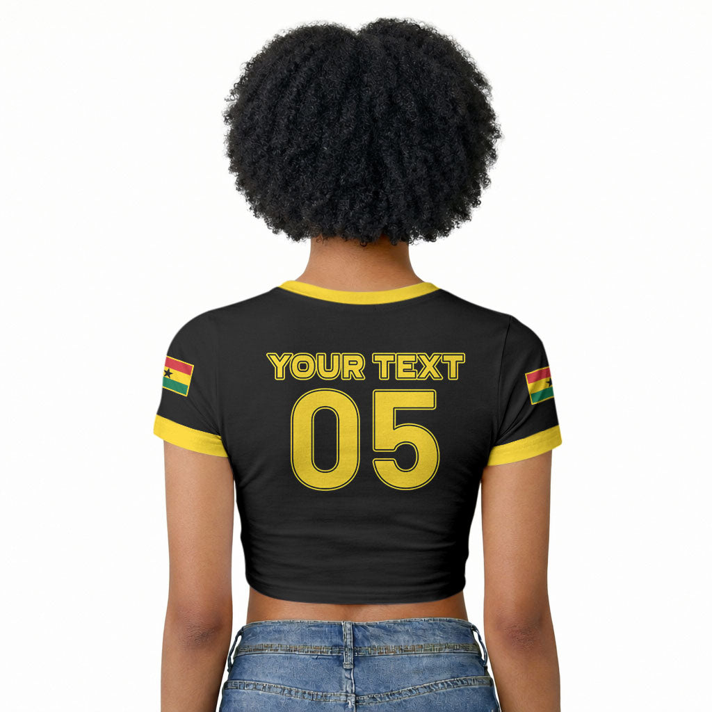 Custom Ghana Football 2026 Raglan Cropped T shirt Black Stars Never Fall Black Version