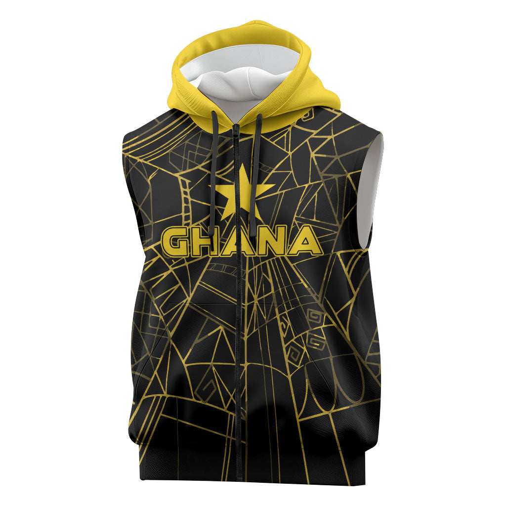 Custom Ghana Football 2026 Sleeveless Zip Hoodie Black Stars Never Fall Black Version