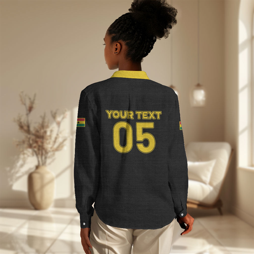 Custom Ghana Football 2026 Women Casual Shirt Black Stars Never Fall Black Version
