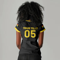 Custom Ghana Football 2026 Women V-Neck T-Shirt Black Stars Never Fall Black Version