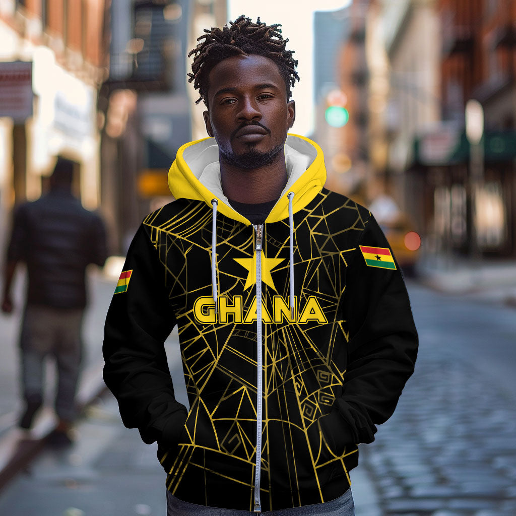 Custom Ghana Football 2026 Zip Hoodie Black Stars Never Fall Black Version