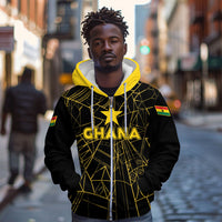 Custom Ghana Football 2026 Zip Hoodie Black Stars Never Fall Black Version