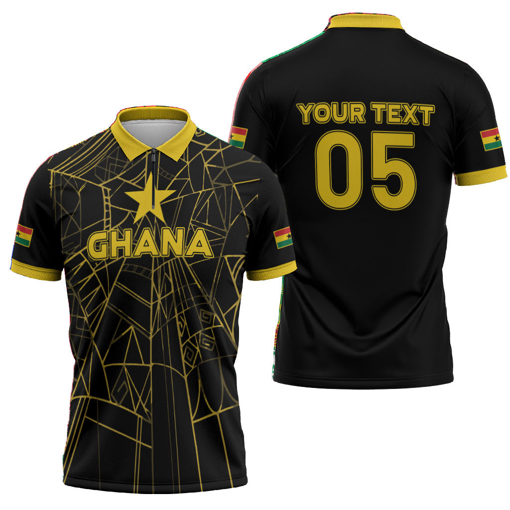 Custom Ghana Football 2026 Zipper Polo Shirt Black Stars Never Fall Black Version