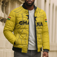 Custom Ghana Football 2026 Bomber Puffer Jacket Black Stars Never Fall Yellow Version