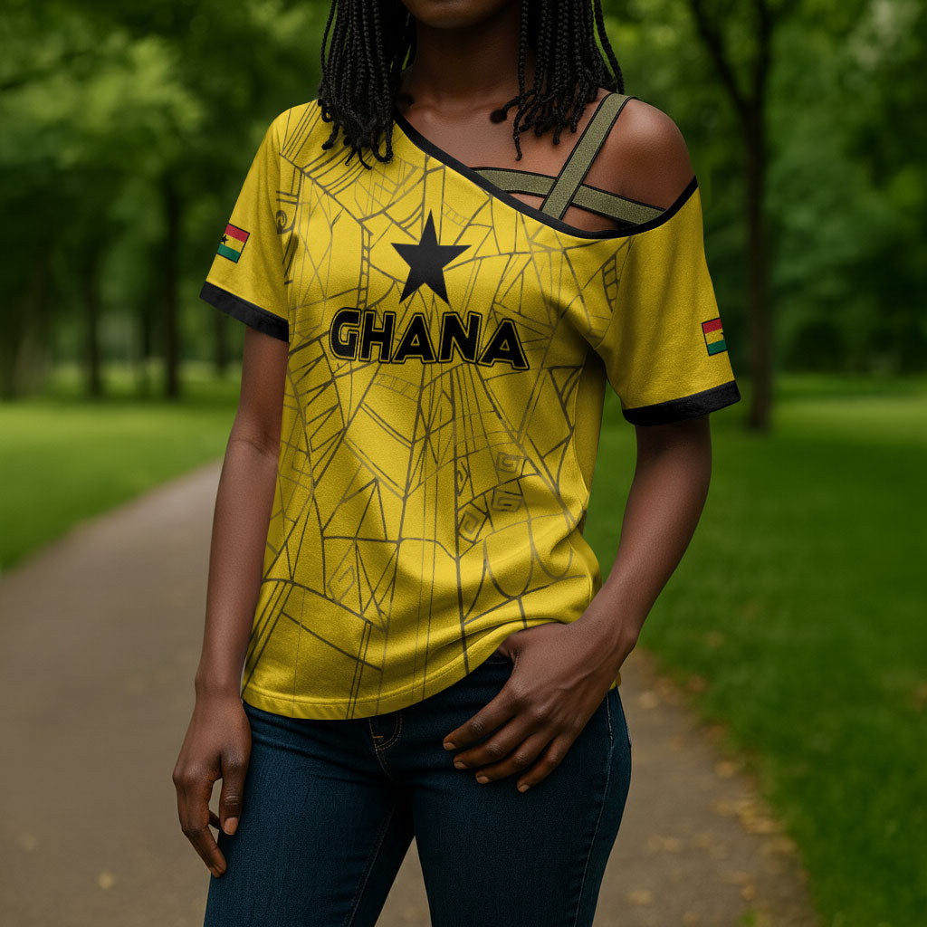 Custom Ghana Football 2026 Cross Shoulder Shirt Black Stars Never Fall Yellow Version