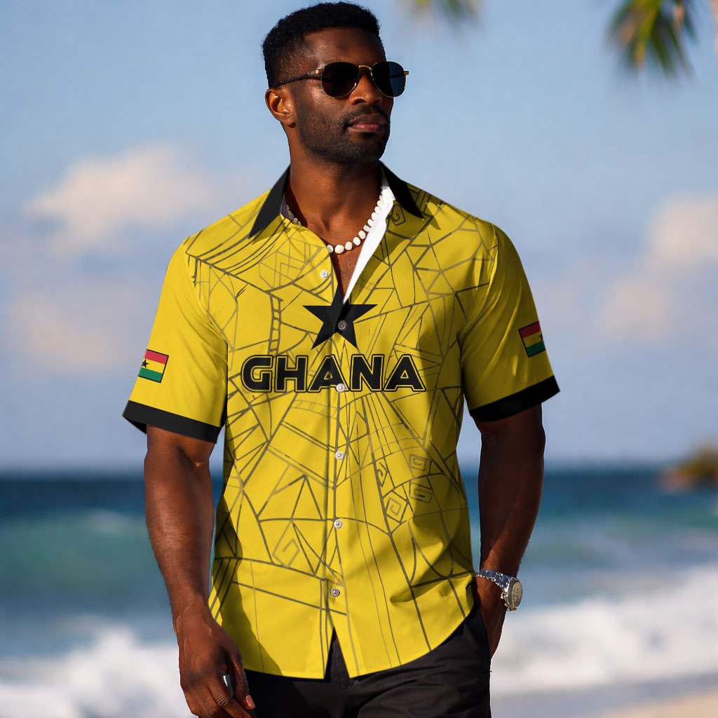 Custom Ghana Football 2026 Hawaiian Shirt Black Stars Never Fall Yellow Version LT05