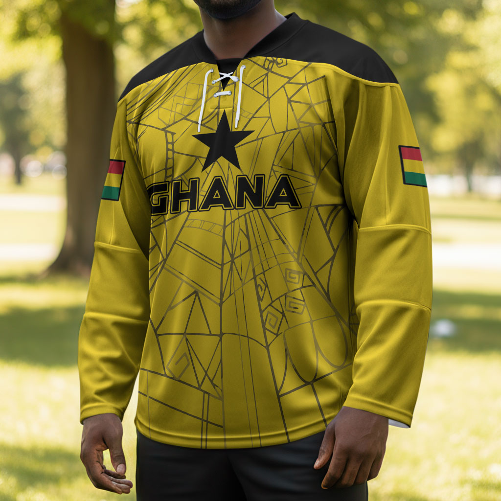 Custom Ghana Football 2026 Hockey Jersey Black Stars Never Fall Yellow Version