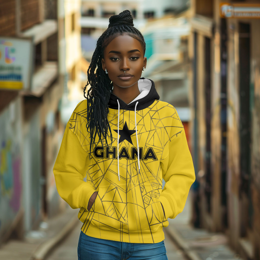 Custom Ghana Football 2026 Hoodie Black Stars Never Fall Yellow Version