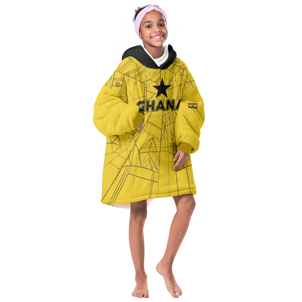 Custom Ghana Football 2026 Kid Wearable Blanket Hoodie Black Stars Never Fall Yellow Version