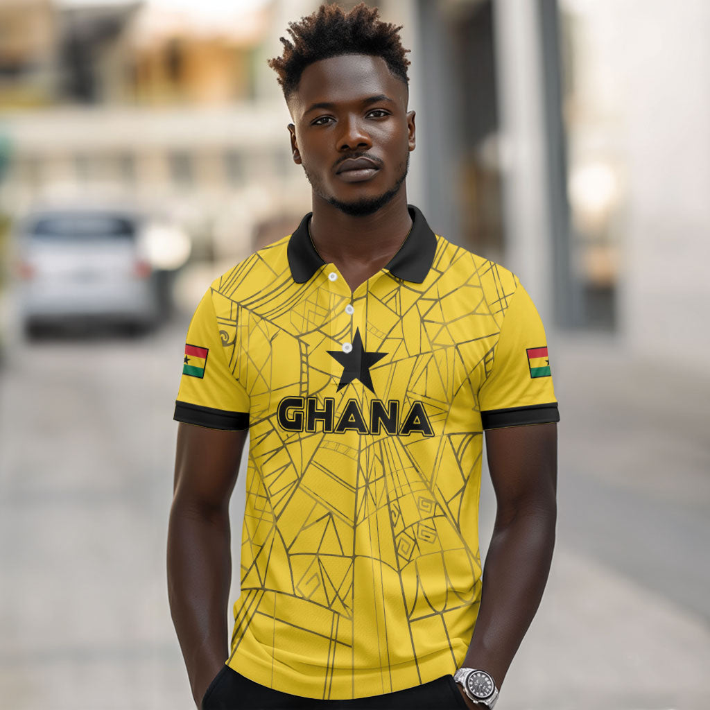 Custom Ghana Football 2026 Polo Shirt Black Stars Never Fall Yellow Version