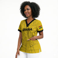 Custom Ghana Football 2026 Scrub Top Black Stars Never Fall Yellow Version