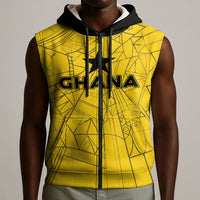 Custom Ghana Football 2026 Sleeveless Zip Hoodie Black Stars Never Fall Yellow Version