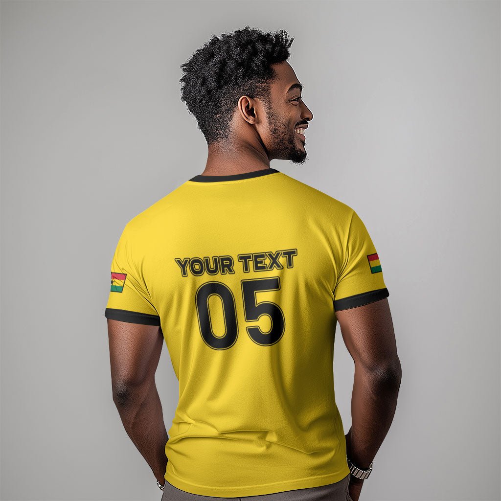 Custom Ghana Football 2026 T shirt Black Stars Never Fall Yellow Version