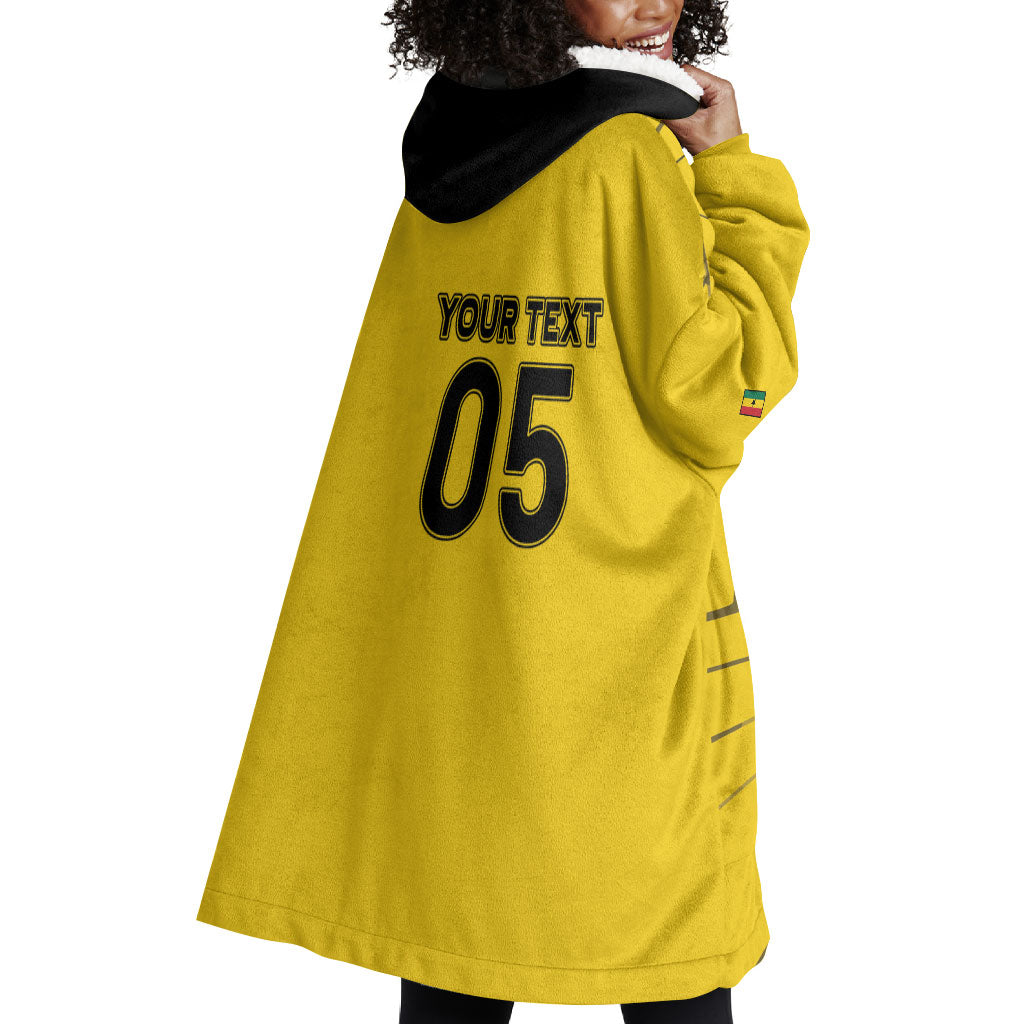 Custom Ghana Football 2026 Wearable Blanket Hoodie Black Stars Never Fall Yellow Version