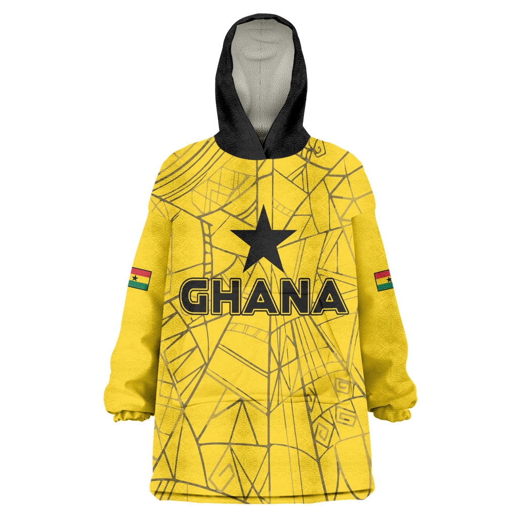 Custom Ghana Football 2026 Wearable Blanket Hoodie Black Stars Never Fall Yellow Version