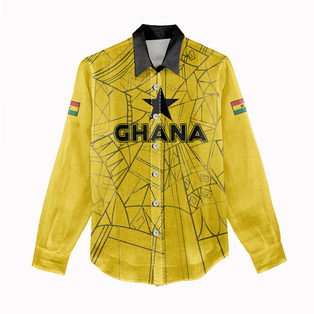 Custom Ghana Football 2026 Women Casual Shirt Black Stars Never Fall Yellow Version