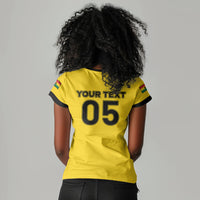 Custom Ghana Football 2026 Women V-Neck T-Shirt Black Stars Never Fall Yellow Version