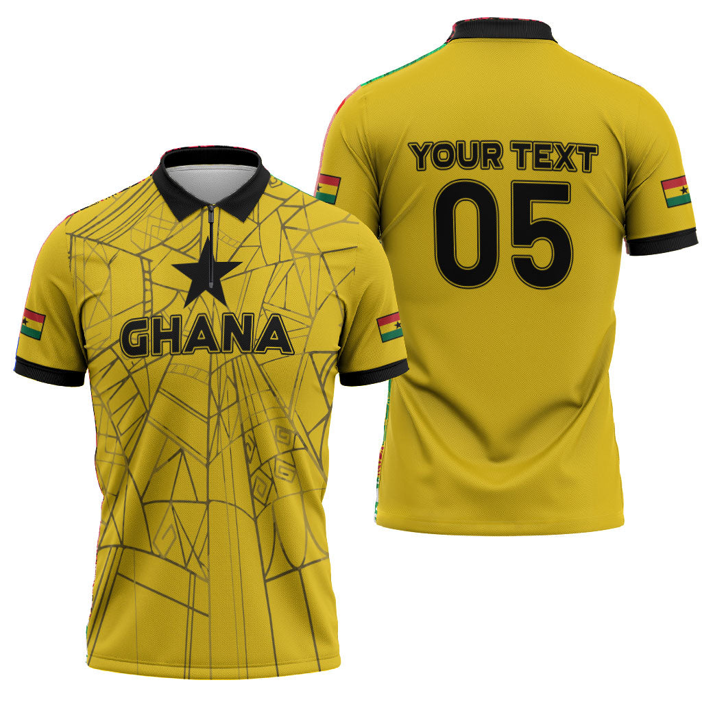 Custom Ghana Football 2026 Zipper Polo Shirt Black Stars Never Fall Yellow Version
