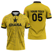Custom Ghana Football 2026 Zipper Polo Shirt Black Stars Never Fall Yellow Version