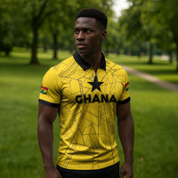 Custom Ghana Football 2026 Zipper Polo Shirt Black Stars Never Fall Yellow Version
