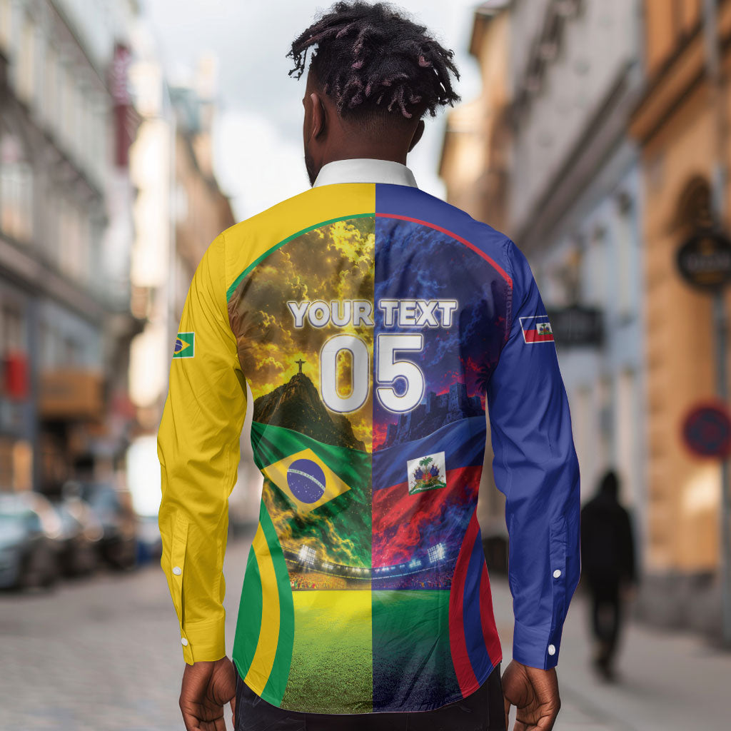 Custom Brazil Haiti 2026 World Football Long Sleeve Button Shirt Go For Glory