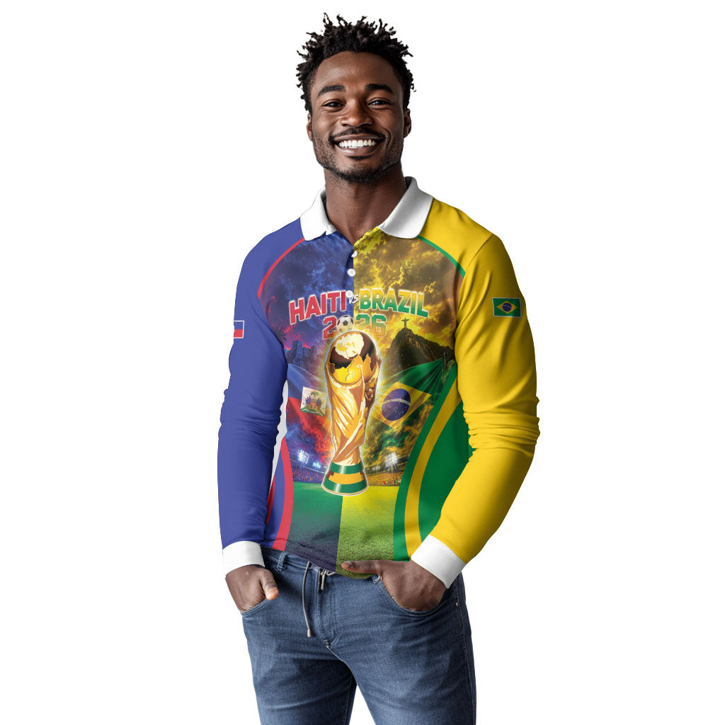 Custom Brazil Haiti 2026 World Football Long Sleeve Polo Shirt Go For Glory
