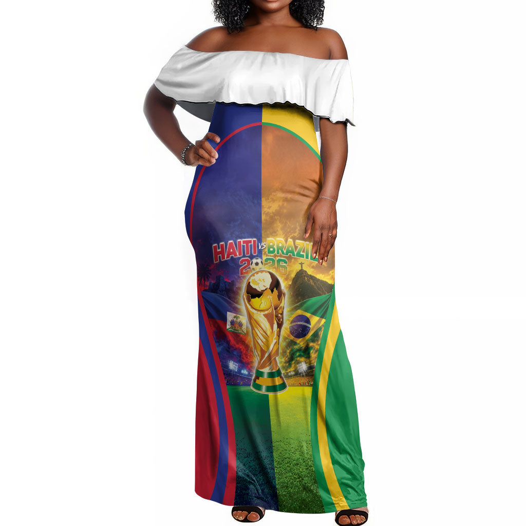 Custom Brazil Haiti 2026 World Football Off Shoulder Maxi Dress Go For Glory