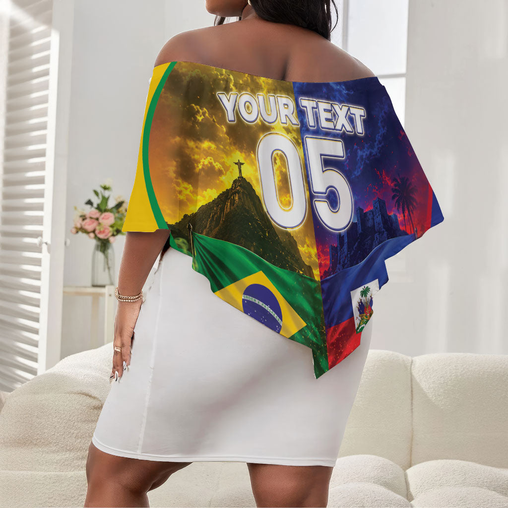 Custom Brazil Haiti 2026 World Football Off Shoulder Short Dress Go For Glory