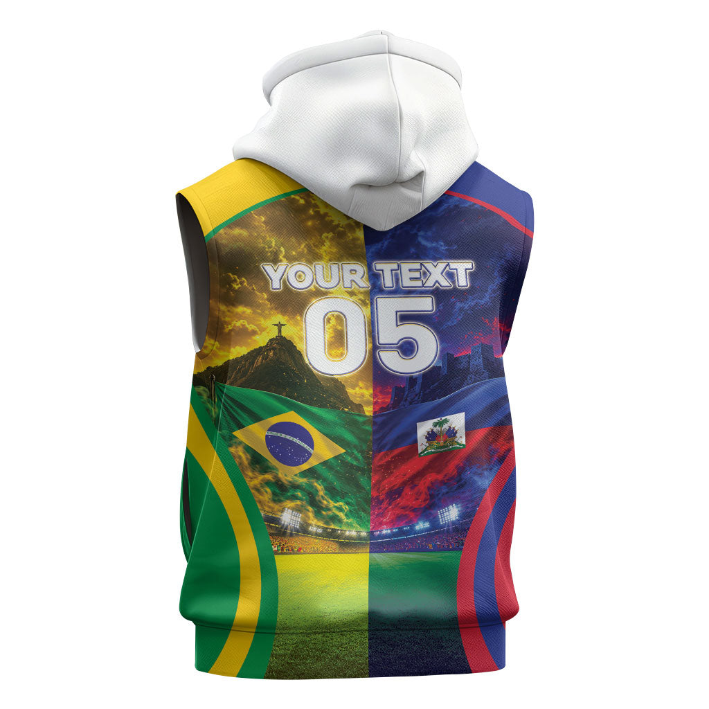 Custom Brazil Haiti 2026 World Football Sleeveless Zip Hoodie Go For Glory