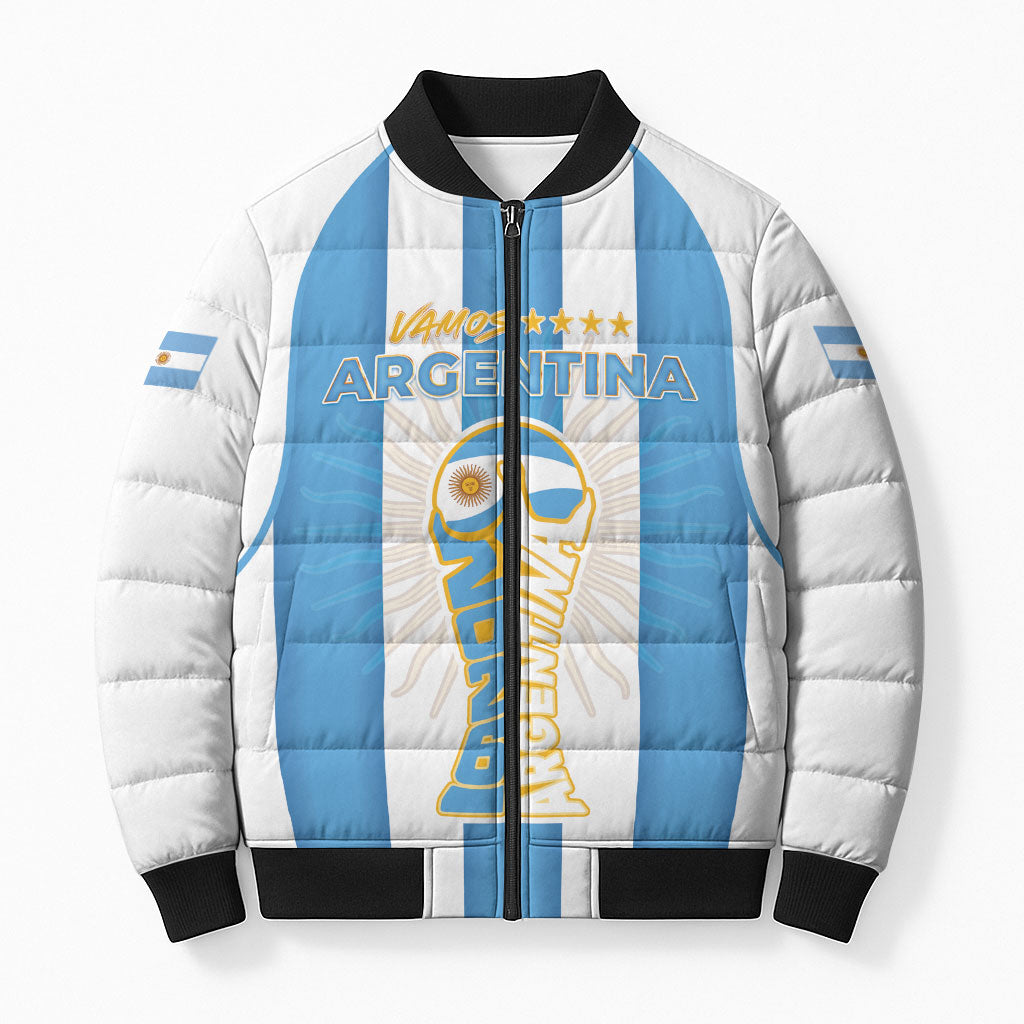 Custom World Football 2026 Argentina Bomber Puffer Jacket Vamos La Albiceleste