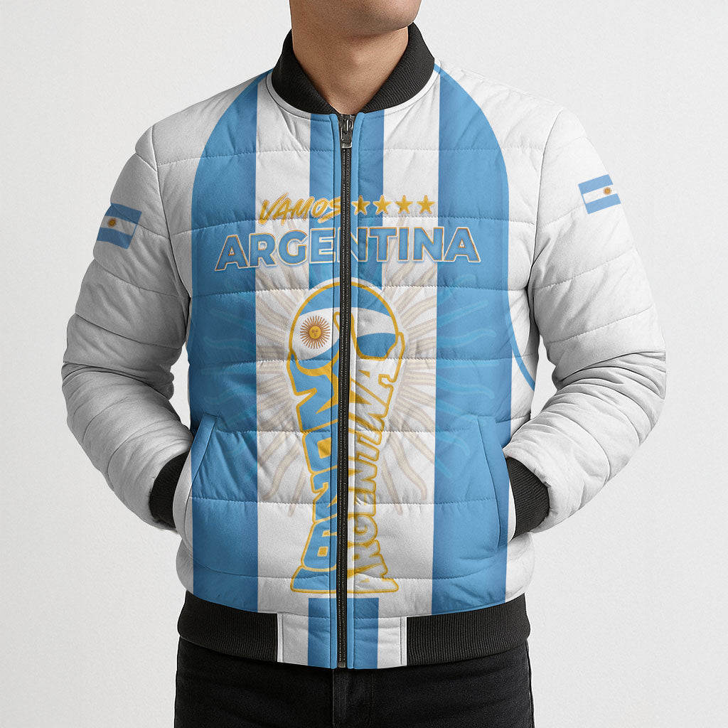 Custom World Football 2026 Argentina Bomber Puffer Jacket Vamos La Albiceleste
