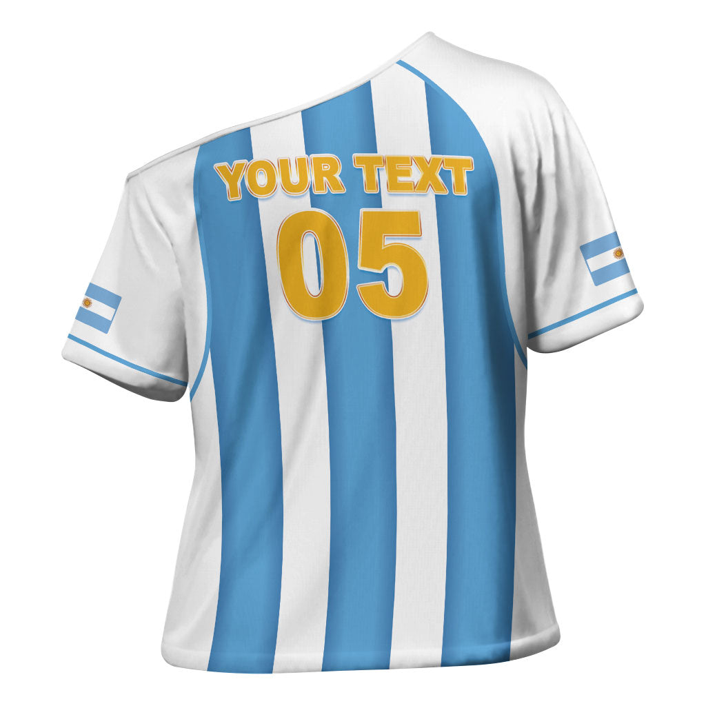 Custom World Football 2026 Argentina Cross Shoulder Shirt Vamos La Albiceleste