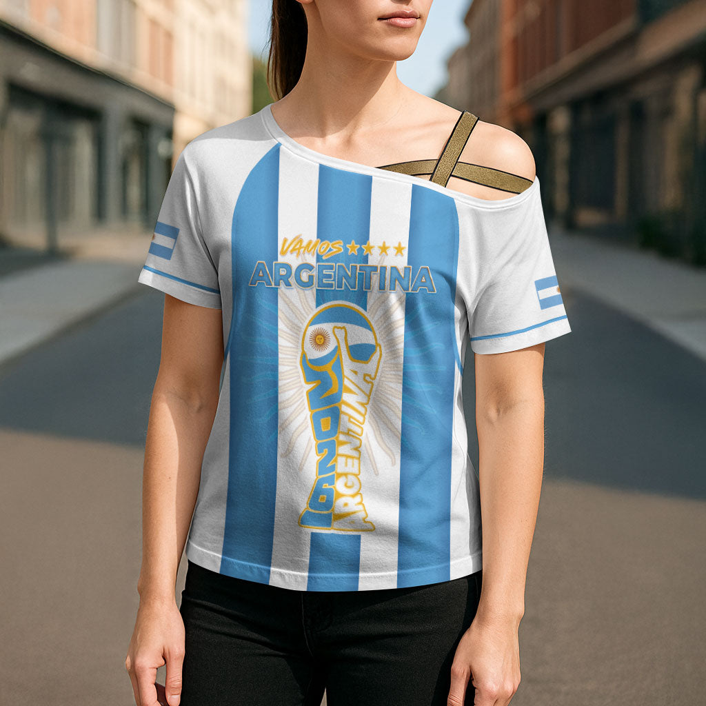 Custom World Football 2026 Argentina Cross Shoulder Shirt Vamos La Albiceleste