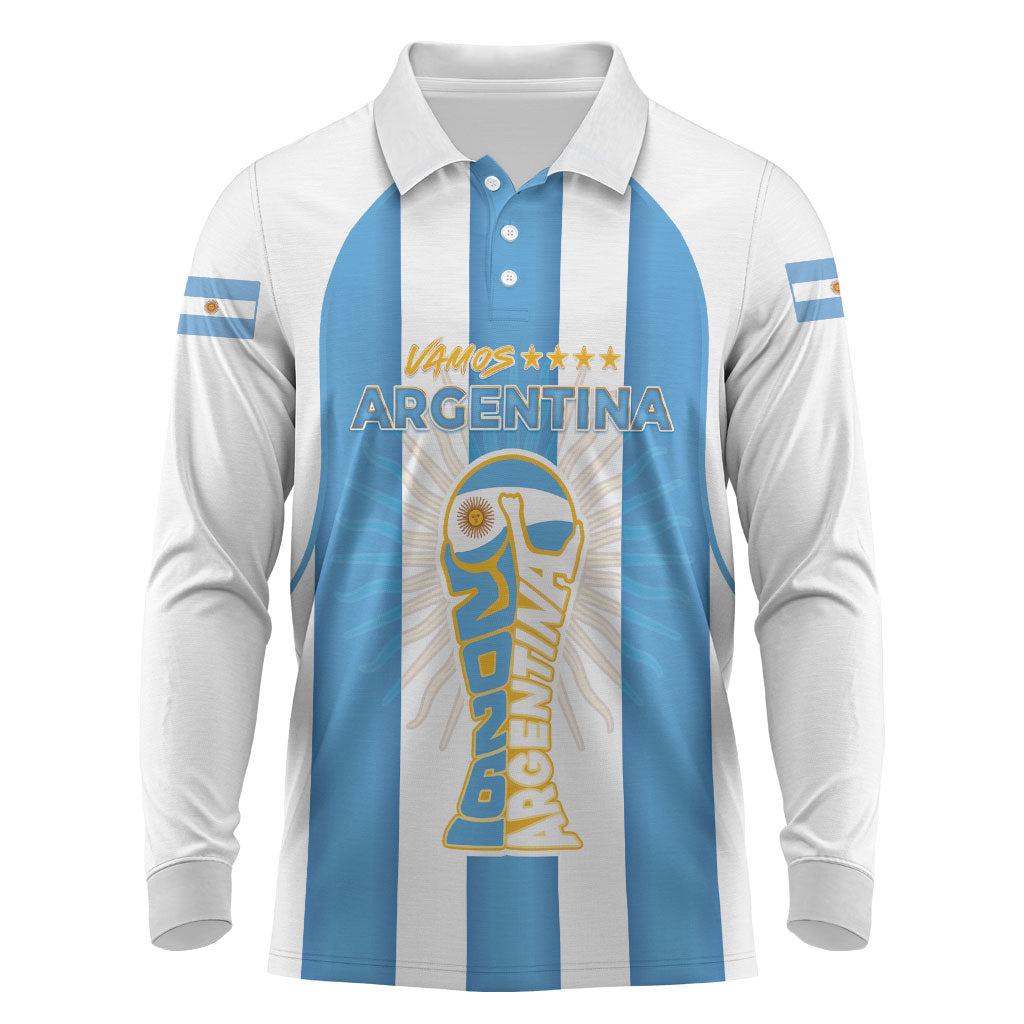 Custom World Football 2026 Argentina Long Sleeve Polo Shirt Vamos La Albiceleste