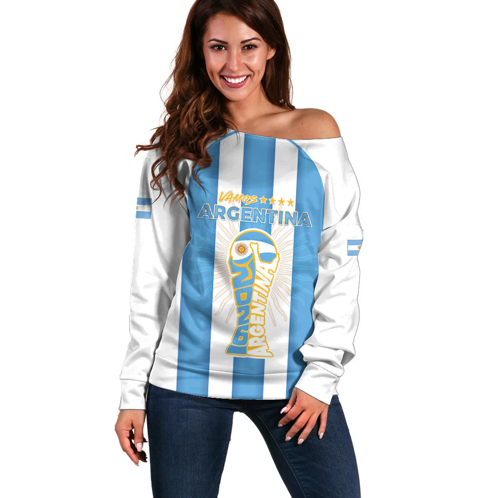 Custom World Football 2026 Argentina Off Shoulder Sweater Vamos La Albiceleste