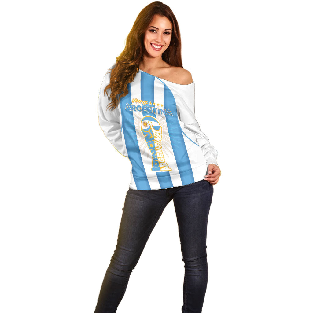 Custom World Football 2026 Argentina Off Shoulder Sweater Vamos La Albiceleste