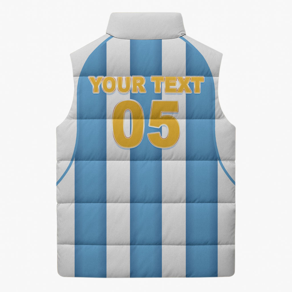 Custom World Football 2026 Argentina Sleeveless Puffer Jacket Vamos La Albiceleste