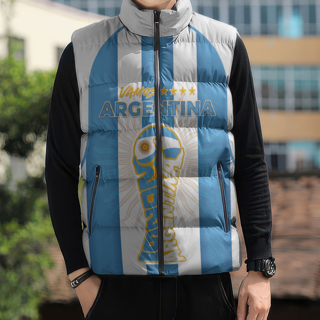 Custom World Football 2026 Argentina Sleeveless Puffer Jacket Vamos La Albiceleste